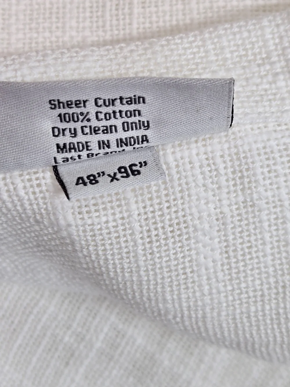 NWT QUINCE Set Of 2 48x96 Cotton Sheer Curtains White 9754